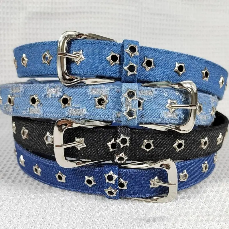 652F Punk Star Accent Belt Adjustable Length Cloth Waistchain Vintage Designing Waist Band for Casual Daily & Party Wear