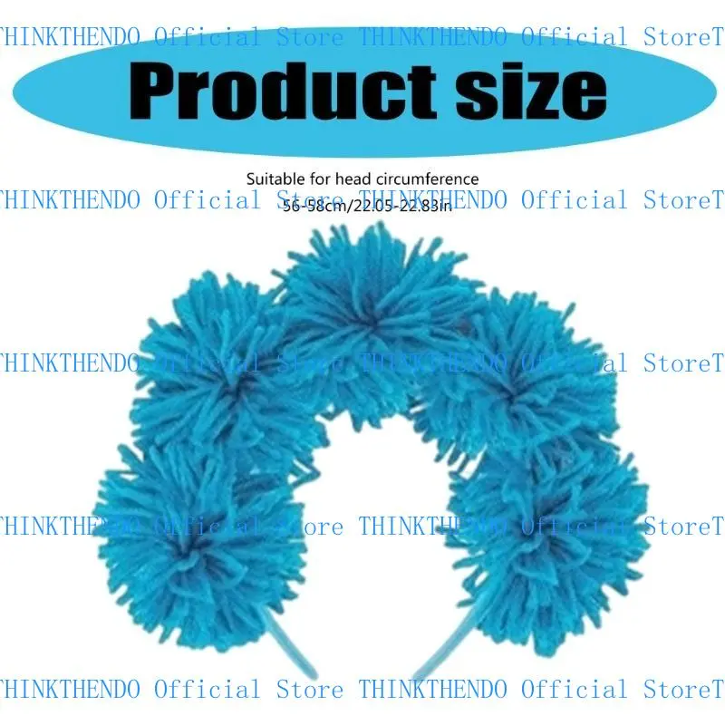 652F Furry Yarns Hairhoop for Family Gathering Birthday Party Pompoms Hairband Costume Hair Decoration for Formal and Casual