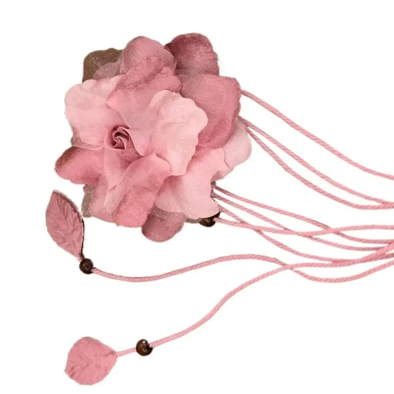 652F Handmade Weaving Waist Rope for Women Lady Dress Waist Belt with Flower Decorative Fashion Female Skirt Waist Rope