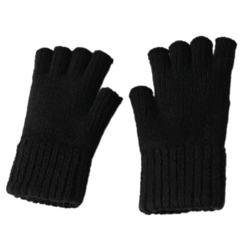 652F Fashionable Knitted Gloves with Half Finger Warm and Comfortable Thick Liner Gloves for Students Office Writing Reading