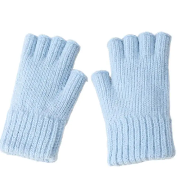 652F Fashionable Knitted Gloves with Half Finger Warm and Comfortable Thick Liner Gloves for Students Office Writing Reading