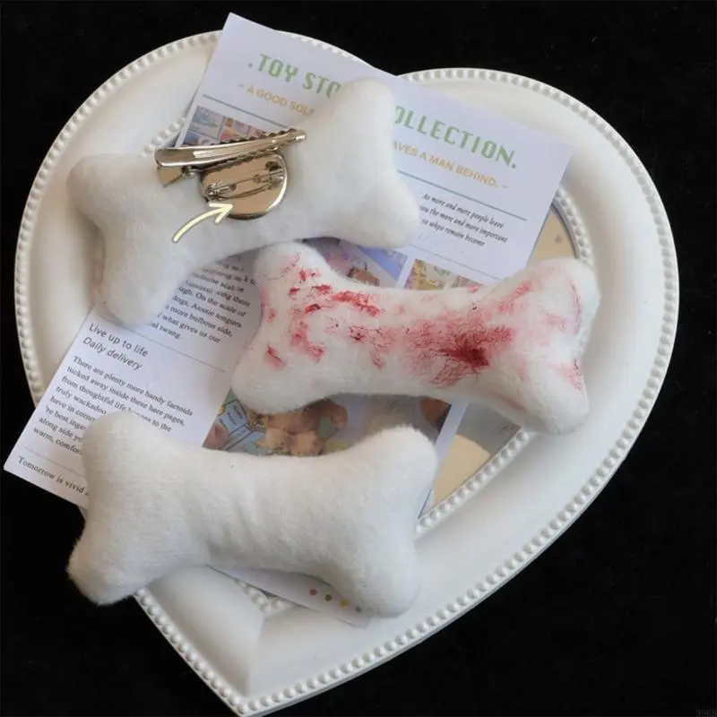 652F Cartoon Bone Hair Clips Plush Dog Bone Hair Clips Brooch Hair Clamps Barrettes for Girls Women Halloween Costume