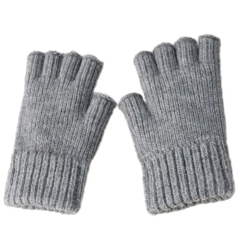 652F Fashionable Knitted Gloves with Half Finger Warm and Comfortable Thick Liner Gloves for Students Office Writing Reading