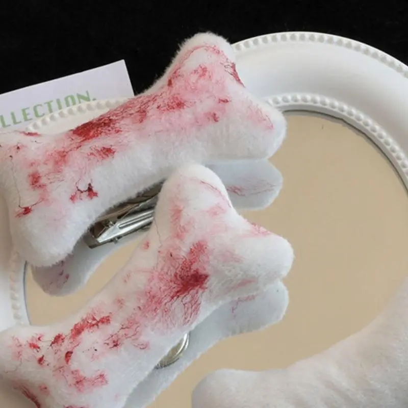 652F Cartoon Bone Hair Clips Plush Dog Bone Hair Clips Brooch Hair Clamps Barrettes for Girls Women Halloween Costume