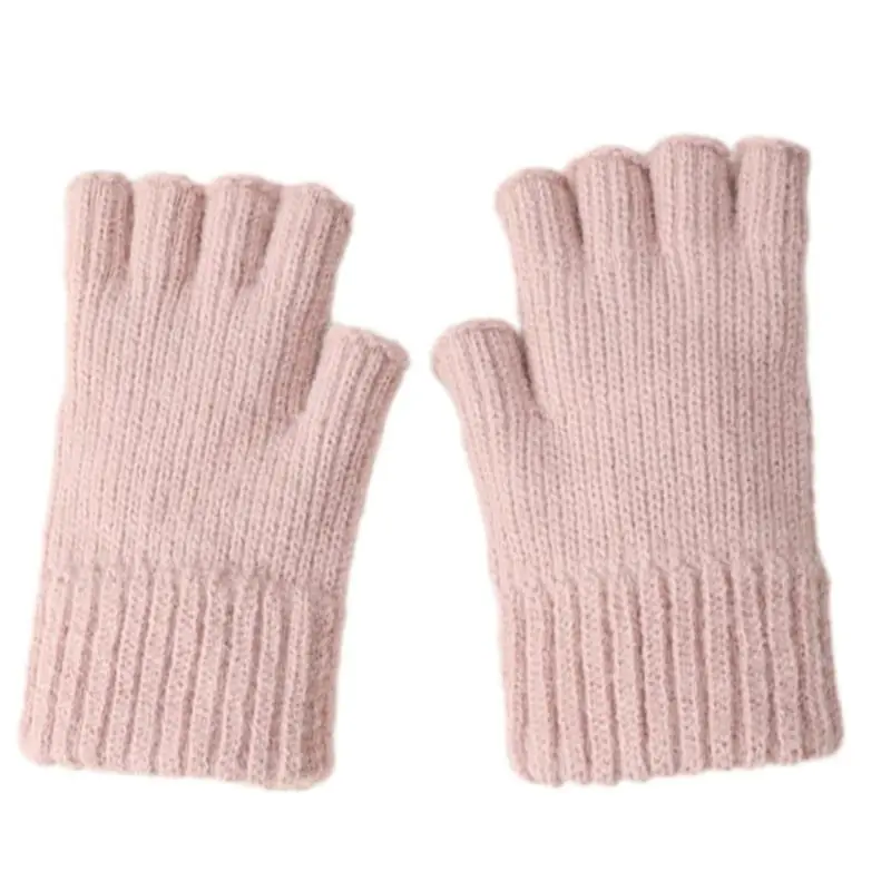 652F Fashionable Knitted Gloves with Half Finger Warm and Comfortable Thick Liner Gloves for Students Office Writing Reading