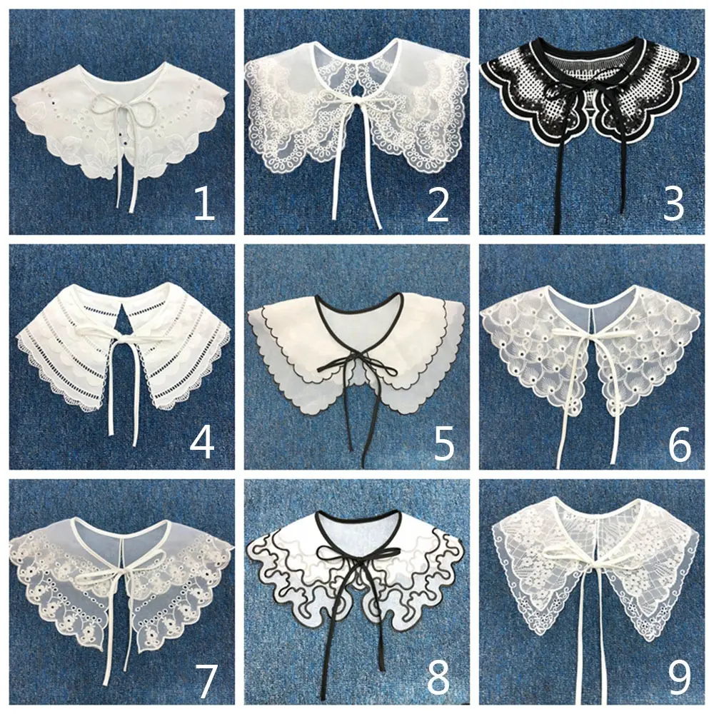 Detachable Cotton For Women Girl Embroidered Applique Lace Neckline Clothing Decoration Apparel Sewing Fake Collar