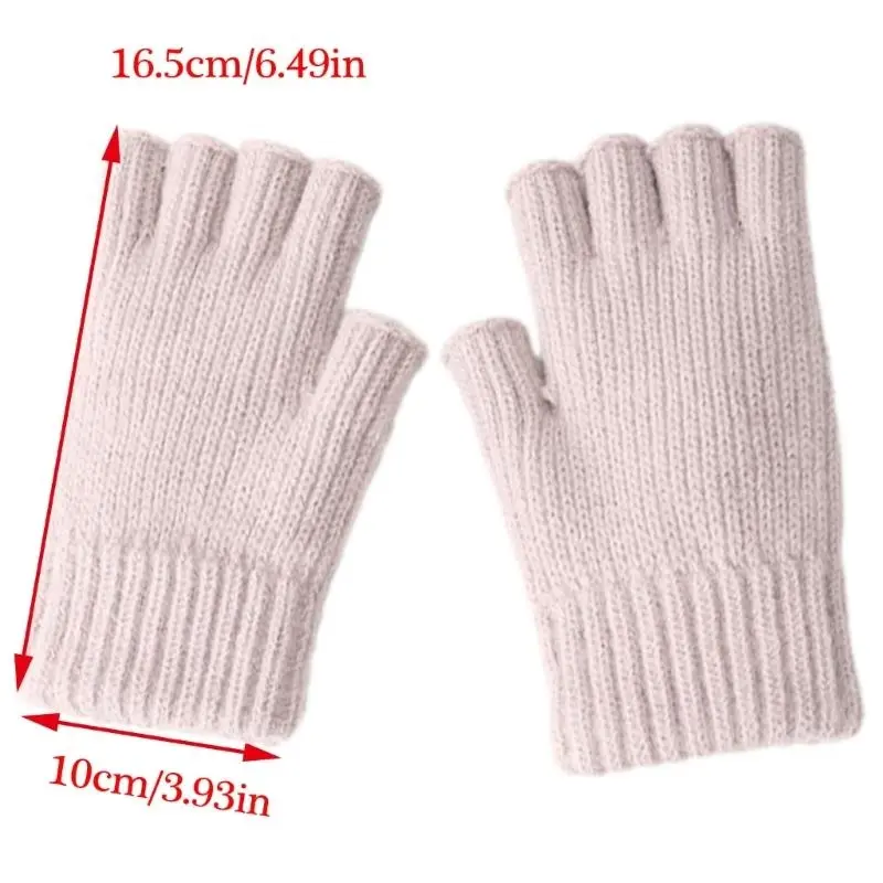 652F Fashionable Knitted Gloves with Half Finger Warm and Comfortable Thick Liner Gloves for Students Office Writing Reading