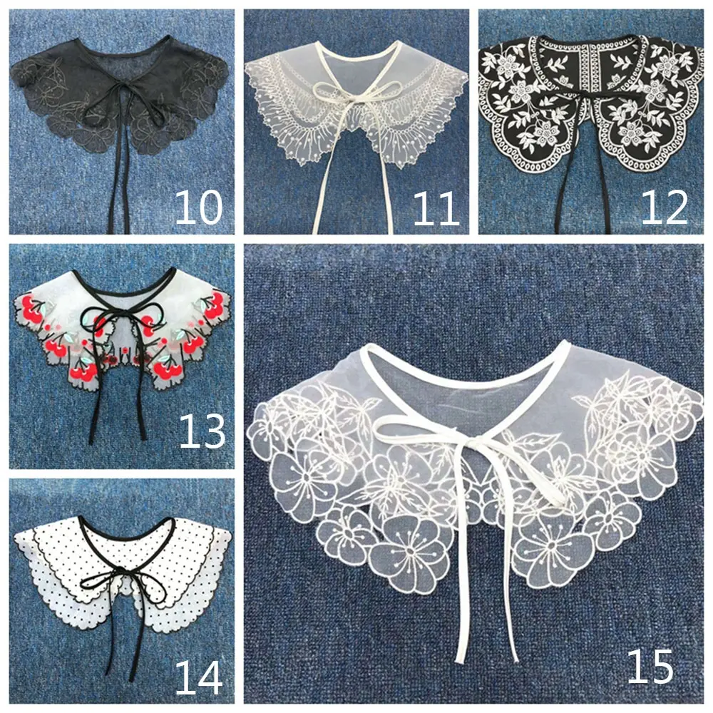 Detachable Cotton For Women Girl Embroidered Applique Lace Neckline Clothing Decoration Apparel Sewing Fake Collar