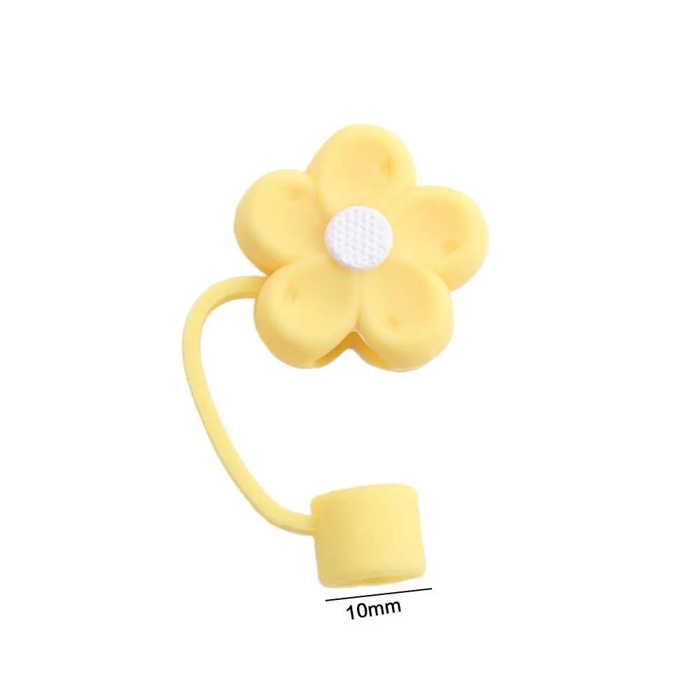Flower Shape Silicone Straw Covers Soft Dust-Proof Straw Tips Cover with Handle Flower Straw Toppers for Tumblers