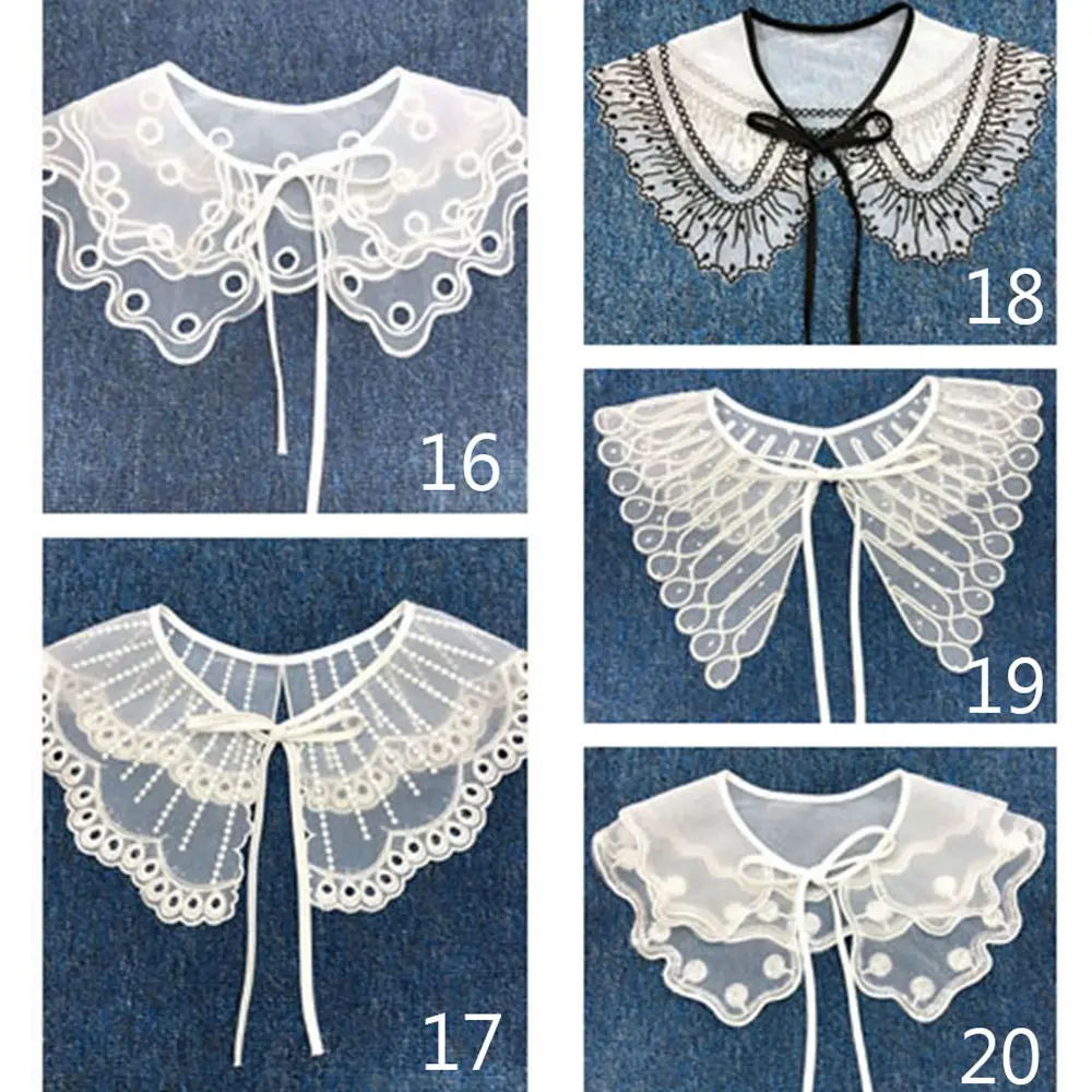 Detachable Cotton For Women Girl Embroidered Applique Lace Neckline Clothing Decoration Apparel Sewing Fake Collar