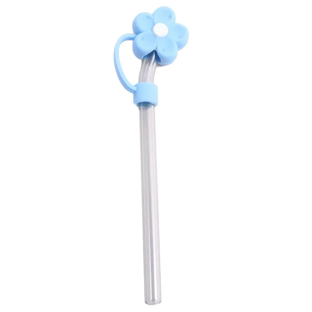 Flower Shape Silicone Straw Covers Soft Dust-Proof Straw Tips Cover with Handle Flower Straw Toppers for Tumblers