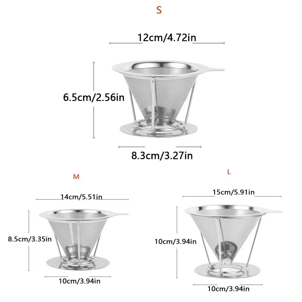 Double Layer Coffee Funnel Stainless Steel Reusable Coffee Filter 800 Mesh with Holder Coffees Drip Mesh Manual Coffee Maker