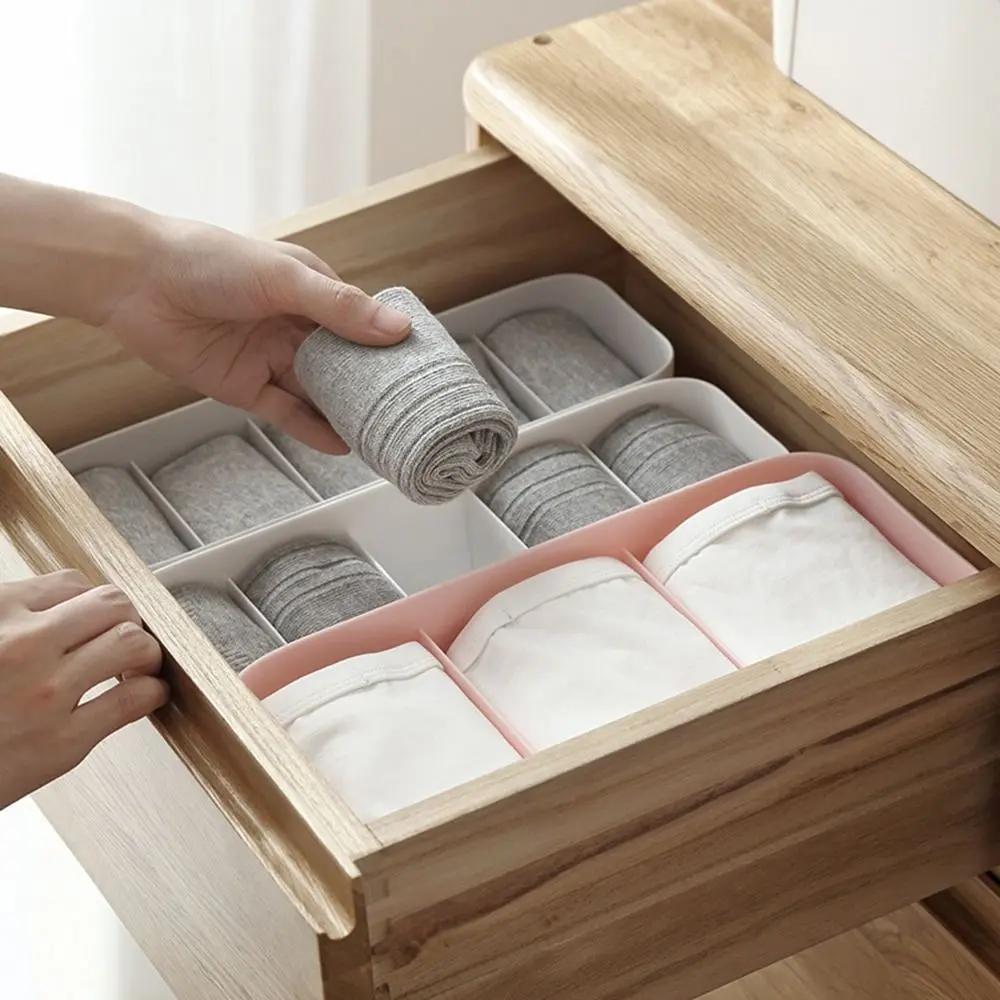 3/5 Grids Underwear Storage Box Plastic Space Saving Socks Bra Storage Case Stackable Compartments Socks Case for Home