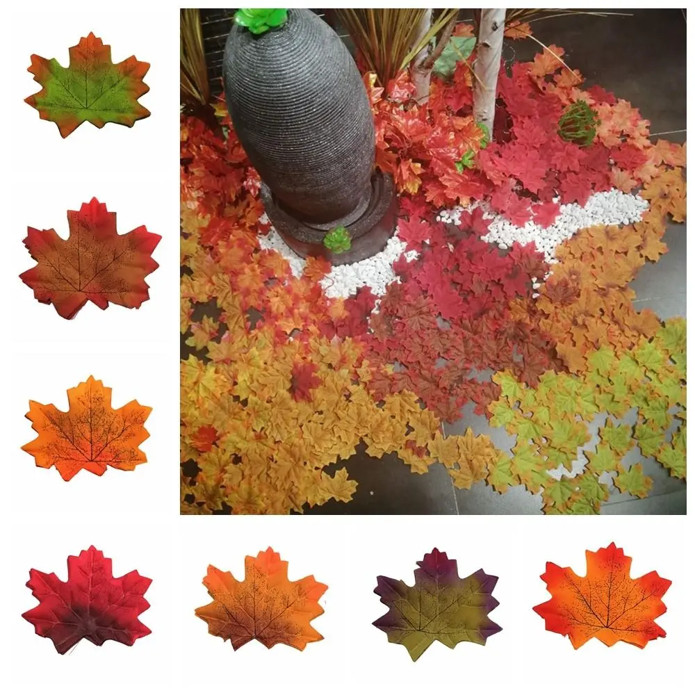 50Pcs/Pack Maple Leaves Simulated Maple Leaves Plants Handmade Artificial Leaf Plants DIY Silk Flower Stacked Maple Leaves