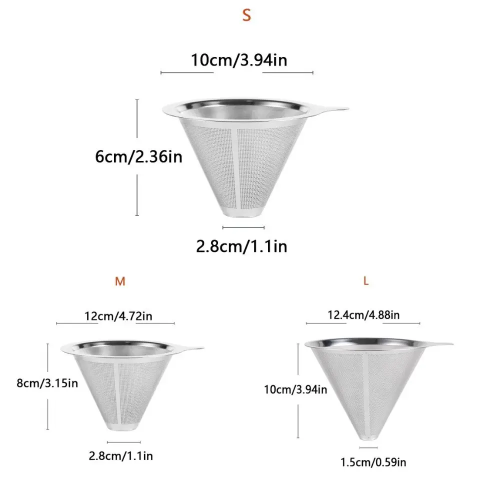Double Layer Coffee Funnel Stainless Steel Reusable Coffee Filter 800 Mesh with Holder Coffees Drip Mesh Manual Coffee Maker