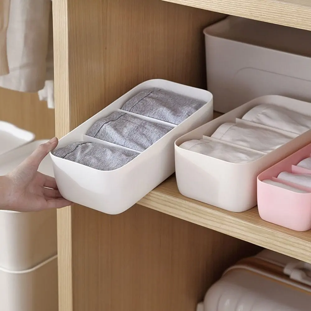 3/5 Grids Underwear Storage Box Plastic Space Saving Socks Bra Storage Case Stackable Compartments Socks Case for Home