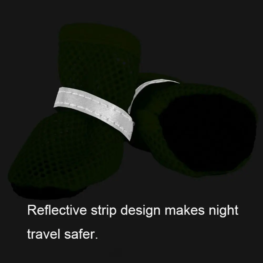 4pcs/set Fashion Breathable Dog Mesh Shoes Reflective Wear Resistant Pet Short Boots Non-slip Hollow Out Dog Shoes Spring