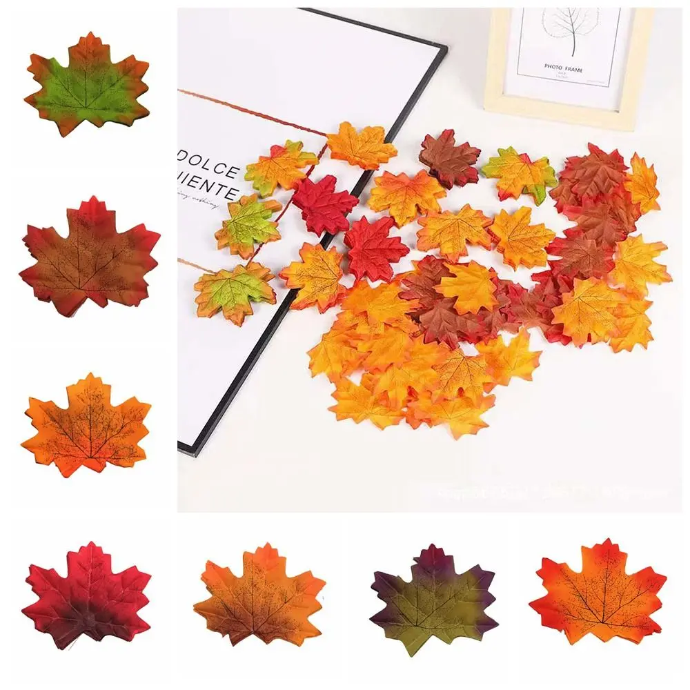 50Pcs/Pack Maple Leaves Simulated Maple Leaves Plants Handmade Artificial Leaf Plants DIY Silk Flower Stacked Maple Leaves