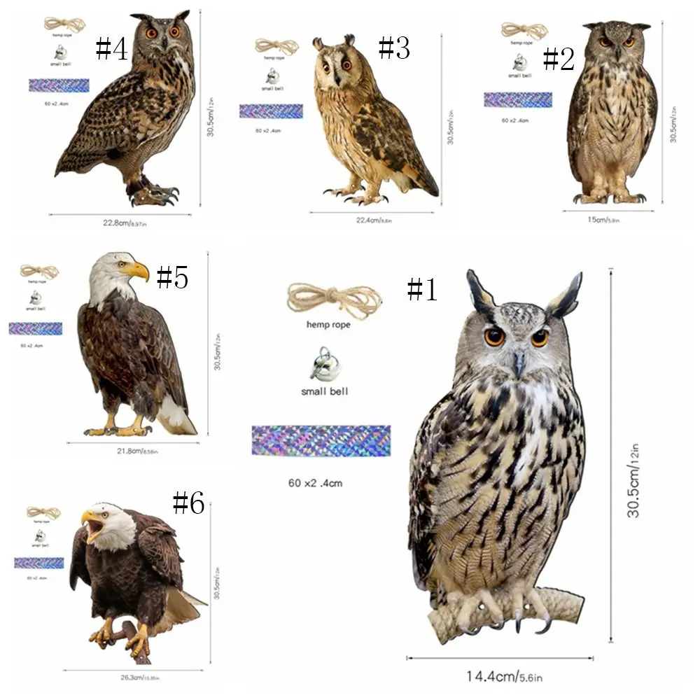 With Bells Bird Repel Owl Scarecrow Waterproof Rectangle Fake Bird Scare Device Hanging Bird Repeller Balcony