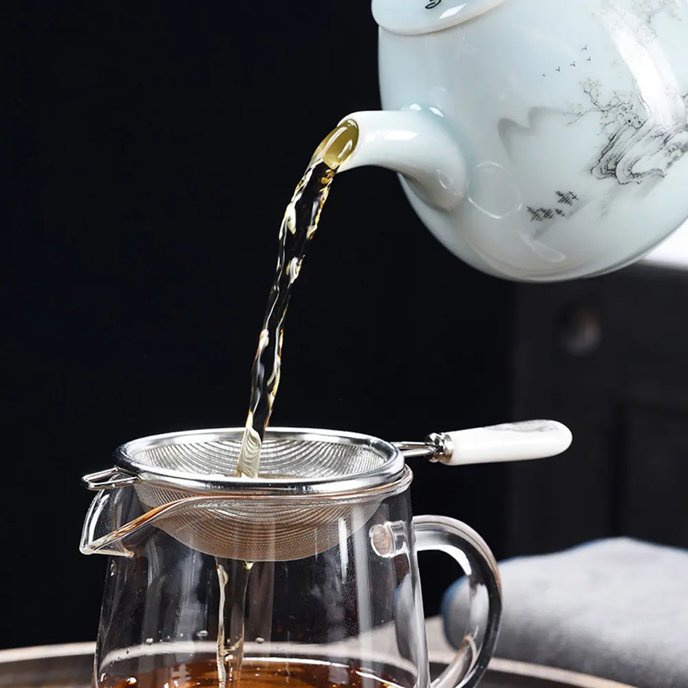 Reusable Ceramic Handle Loose Leaf Strainer Mesh Teaware Spice Tea Infuser Filter Tea Tool Tea Strainer Coffee Filter
