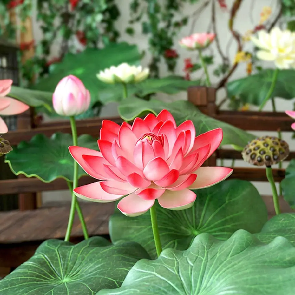 Artistic Landscape Artificial Flower Long Stem EVA Decorative Fake Flower Green Plant with Rod Simulated Lotus Flower