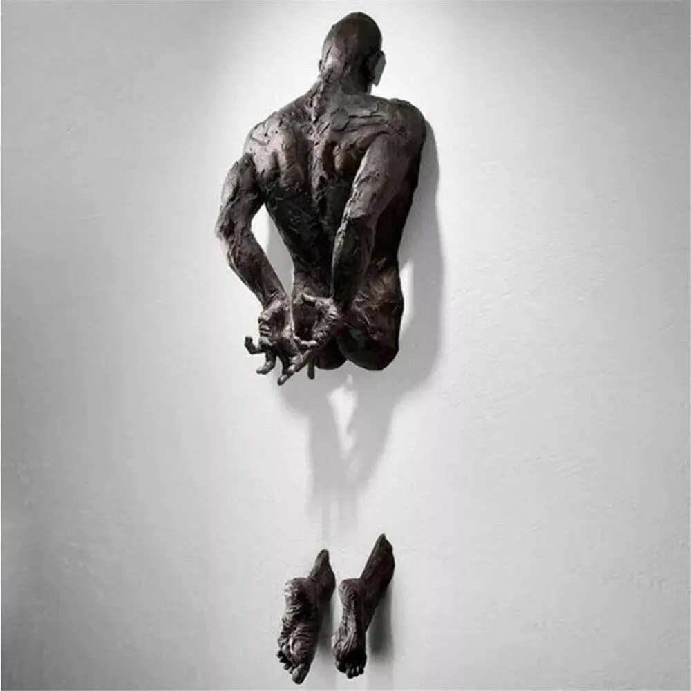 Simple 3D Wall-through Figure Statue Resin Through Wall Abstract Art Sculpture Climbing Man Through Wall Resin Crafts Home Decor