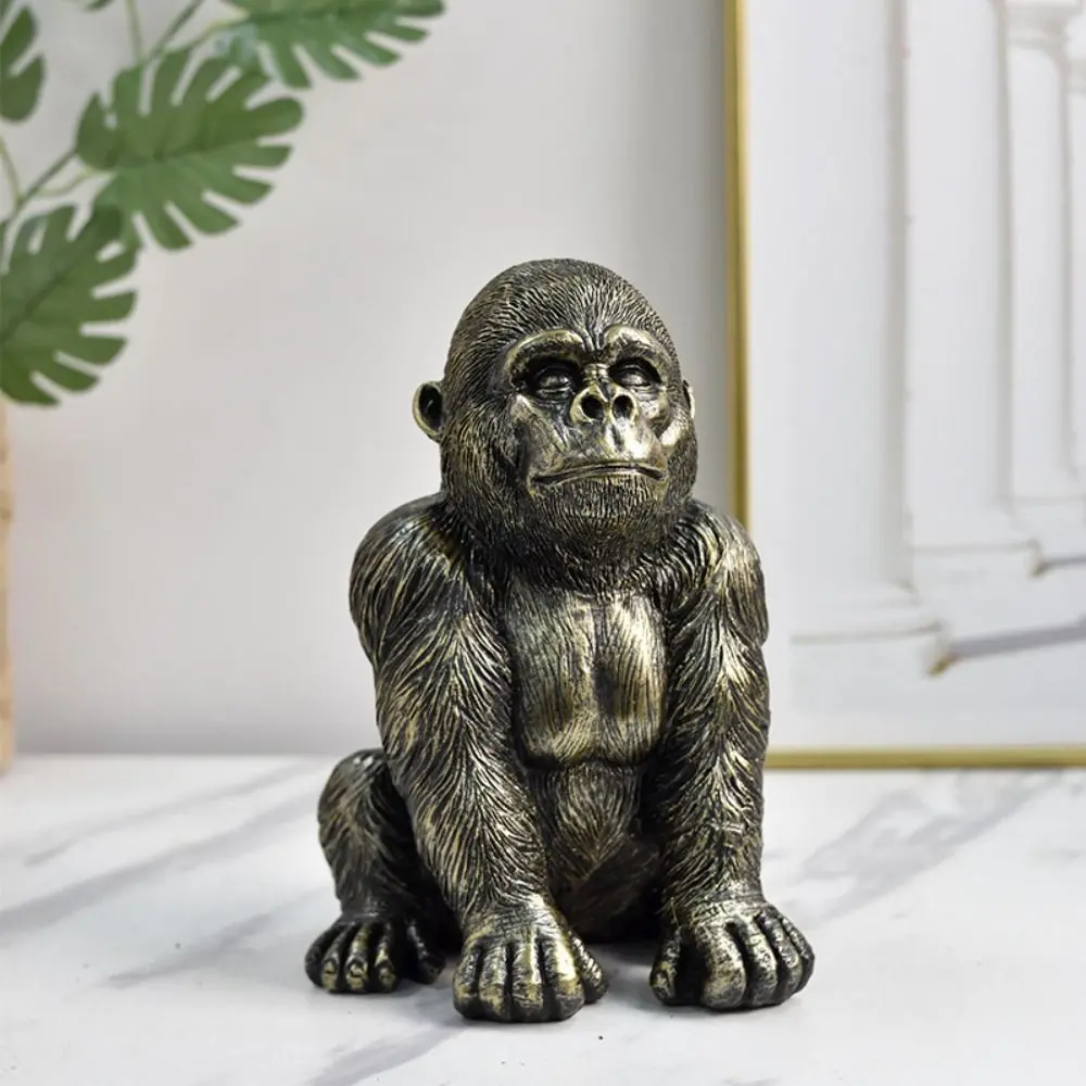 Black Gold Gorilla King Kong Statue Resin Crafts Handmade Gorilla Desk Ornament Antique Animal Figurine For Balcony Home Office