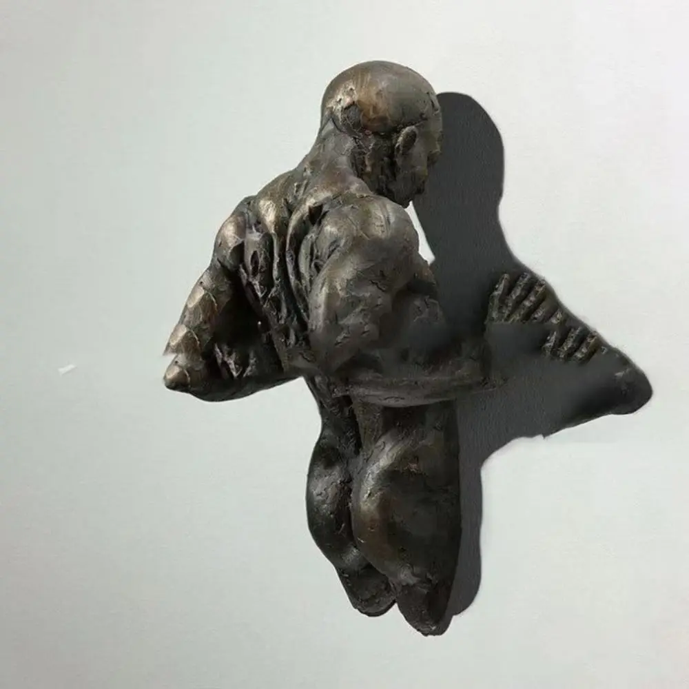 Simple 3D Wall-through Figure Statue Resin Through Wall Abstract Art Sculpture Climbing Man Through Wall Resin Crafts Home Decor