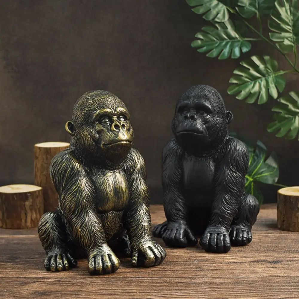 Black Gold Gorilla King Kong Statue Resin Crafts Handmade Gorilla Desk Ornament Antique Animal Figurine For Balcony Home Office