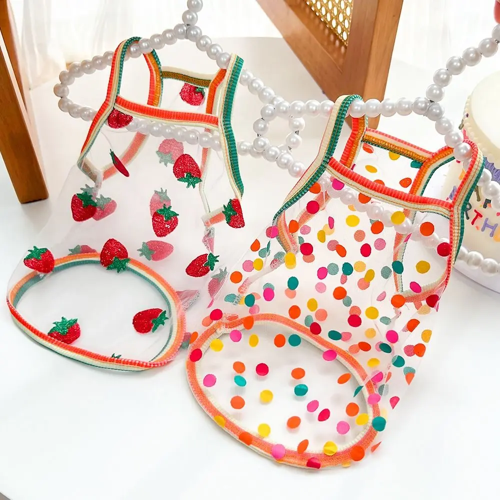 Hollow Out Sun Protection Pet Harness Polyester Fiber Strawberry Pattern Cat Vest Quick Dry Mesh Dog Tshirts Puppies