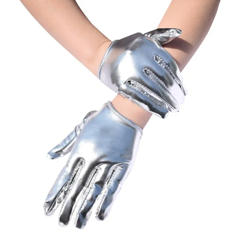 652F Stylish Glossy Color Gloves For Women Music Festival and Night Club Breathable And Fashion Short Gloves for Evening Wear