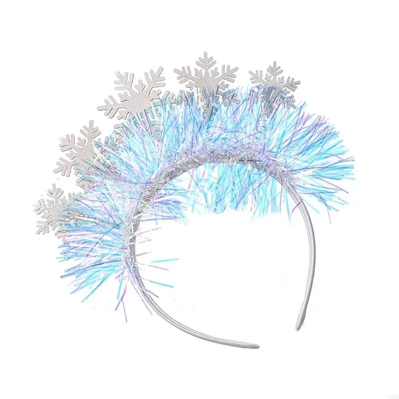 39BB Adult Teens Tinsels Snowflake Headband Woman SPA Hair Hoop Makeup Christmas Taking Photos Carnivals Party Headpiece