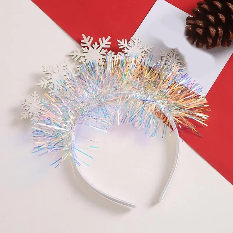 39BB Adult Teens Tinsels Snowflake Headband Woman SPA Hair Hoop Makeup Christmas Taking Photos Carnivals Party Headpiece