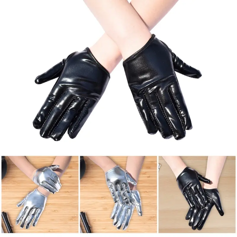 652F Stylish Glossy Color Gloves For Women Music Festival and Night Club Breathable And Fashion Short Gloves for Evening Wear