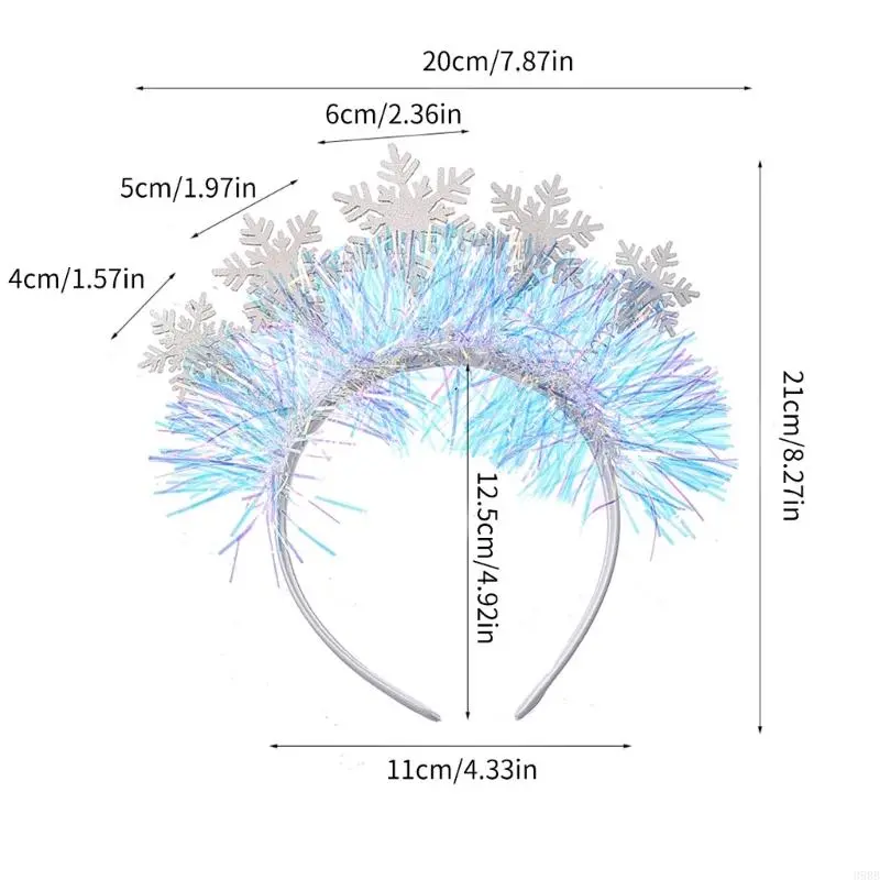 39BB Adult Teens Tinsels Snowflake Headband Woman SPA Hair Hoop Makeup Christmas Taking Photos Carnivals Party Headpiece