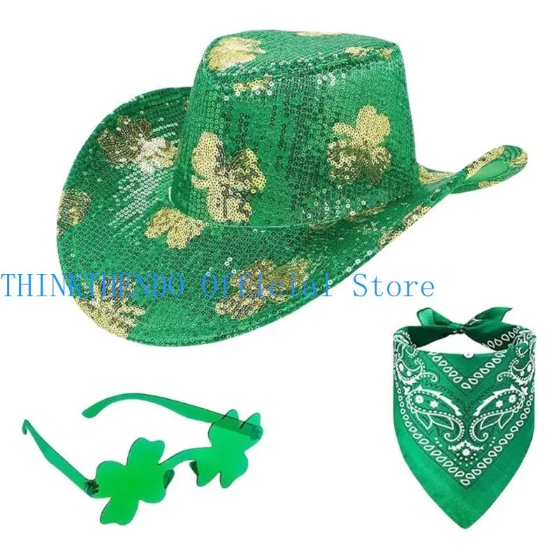 652F Wide Border Hat Set Fashionable Sequins Hat Outdoor Event Hat Charm Festives Hat for Music Festivals and Themed Event
