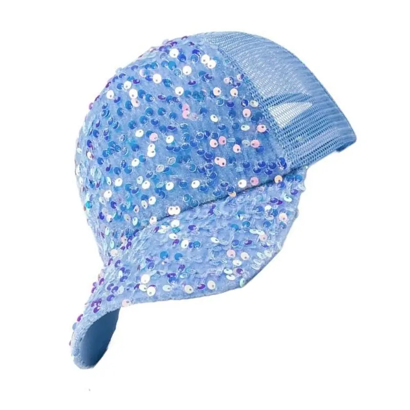 652F Eye-Catching Sequins Trucker Hat for Girls Women Adjustable Casual Hat for Outdoor Sequined Stylish Headwear