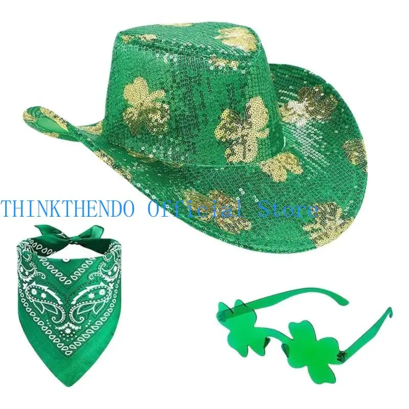 652F Wide Border Hat Set Fashionable Sequins Hat Outdoor Event Hat Charm Festives Hat for Music Festivals and Themed Event