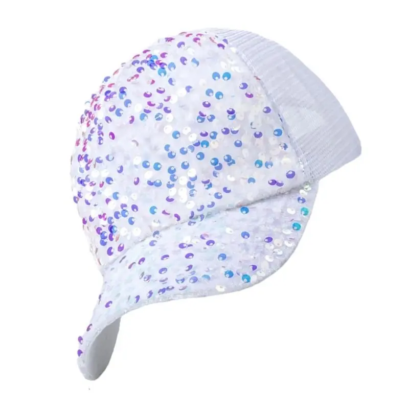 652F Eye-Catching Sequins Trucker Hat for Girls Women Adjustable Casual Hat for Outdoor Sequined Stylish Headwear