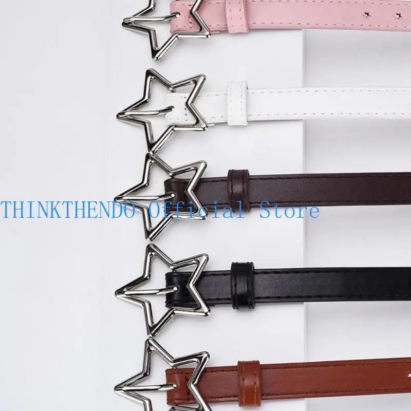 39BB Delicate Hollow out Star Buckle Waist Belt Adult Jeans Belt Adjustable Length