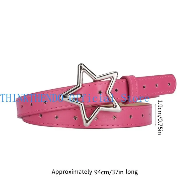 39BB Delicate Hollow out Star Buckle Waist Belt Adult Jeans Belt Adjustable Length