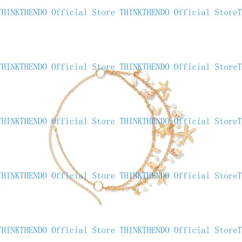 652F Gold Tone Waist Chain Fashionable Belly Chain with Sea Star and Faux Pearls Design for Ocean Charm