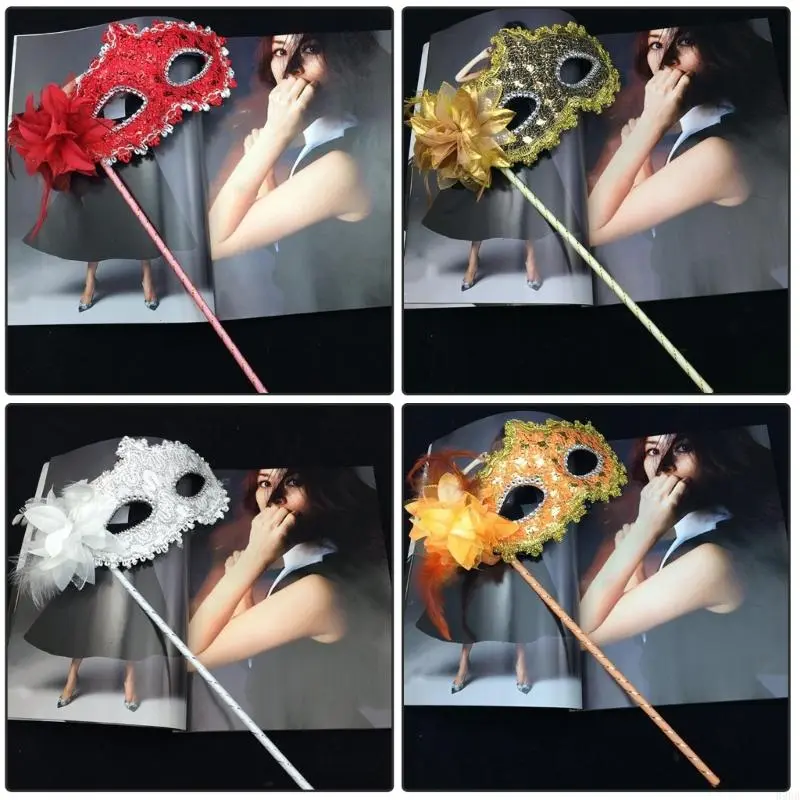 652F Feathered Masquerade Mask With Half Face Mask Masquerade Eyemask for Women Halloween Cosplay Masquerade Proms