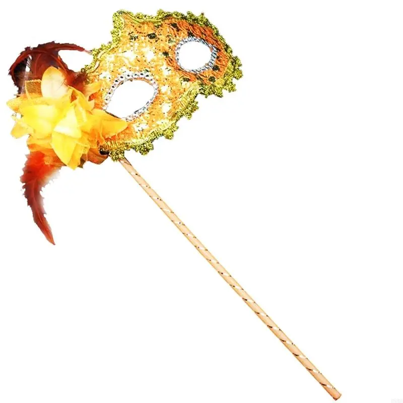 652F Feathered Masquerade Mask With Half Face Mask Masquerade Eyemask for Women Halloween Cosplay Masquerade Proms