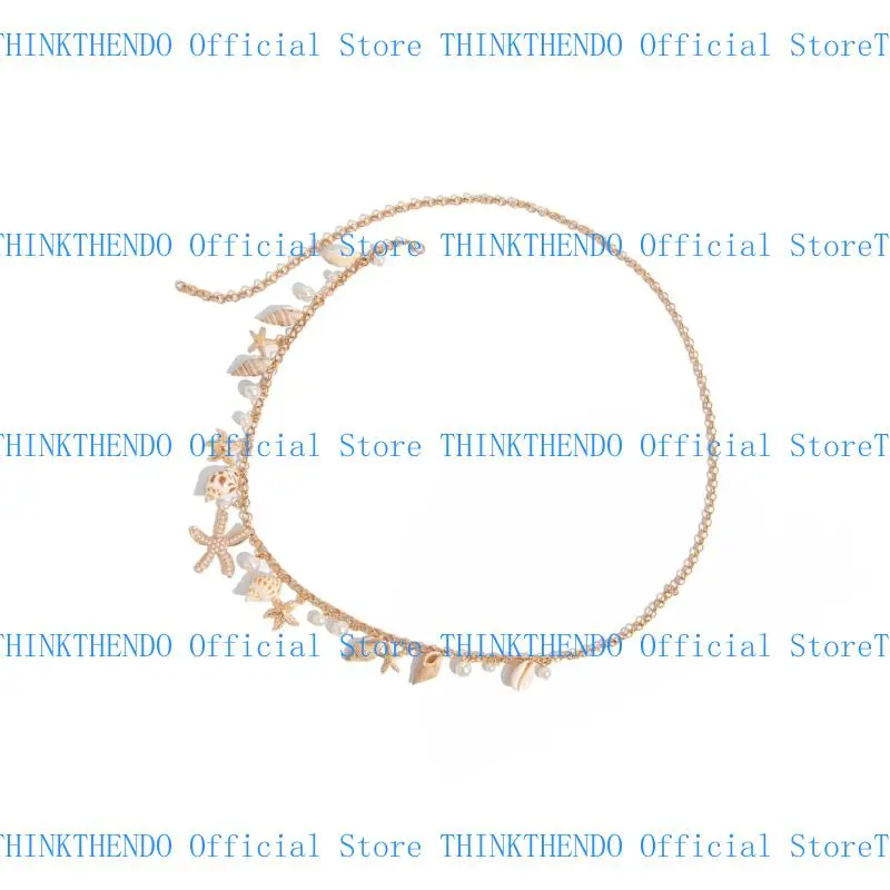 652F Gold Tone Waist Chain Fashionable Belly Chain with Sea Star and Faux Pearls Design for Ocean Charm