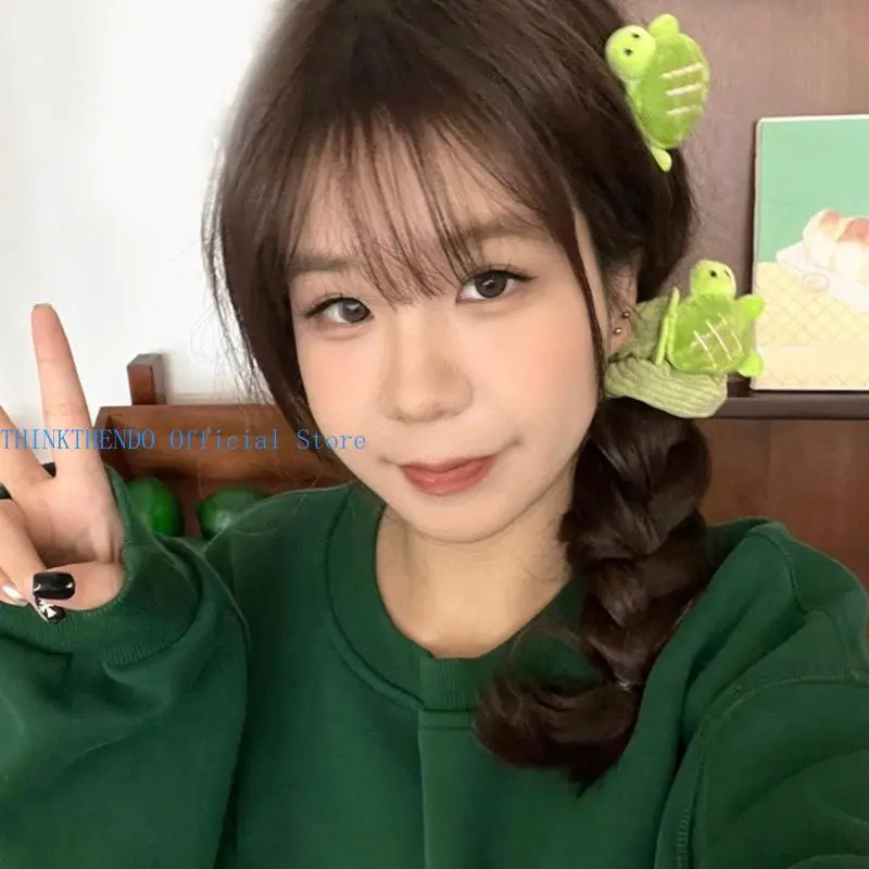 652F Stuffed Tortoise Hairclip for Girls Kids Hair Scrunchies Sidepin Hair Styling Tool Plush Hair Pin Lovely Hair Decoration