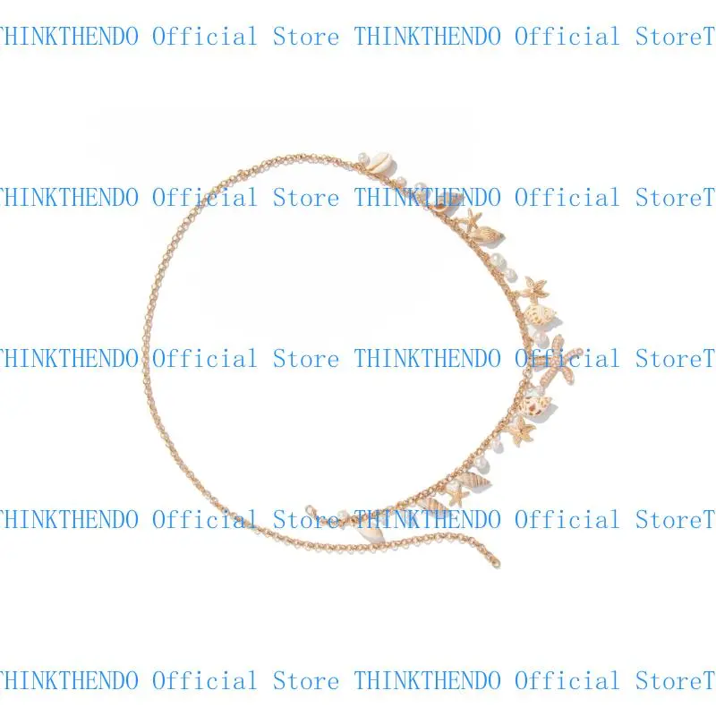 652F Gold Tone Waist Chain Fashionable Belly Chain with Sea Star and Faux Pearls Design for Ocean Charm