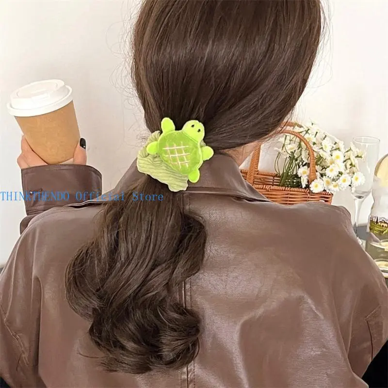 652F Stuffed Tortoise Hairclip for Girls Kids Hair Scrunchies Sidepin Hair Styling Tool Plush Hair Pin Lovely Hair Decoration