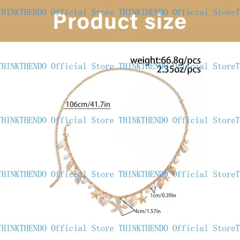 652F Gold Tone Waist Chain Fashionable Belly Chain with Sea Star and Faux Pearls Design for Ocean Charm