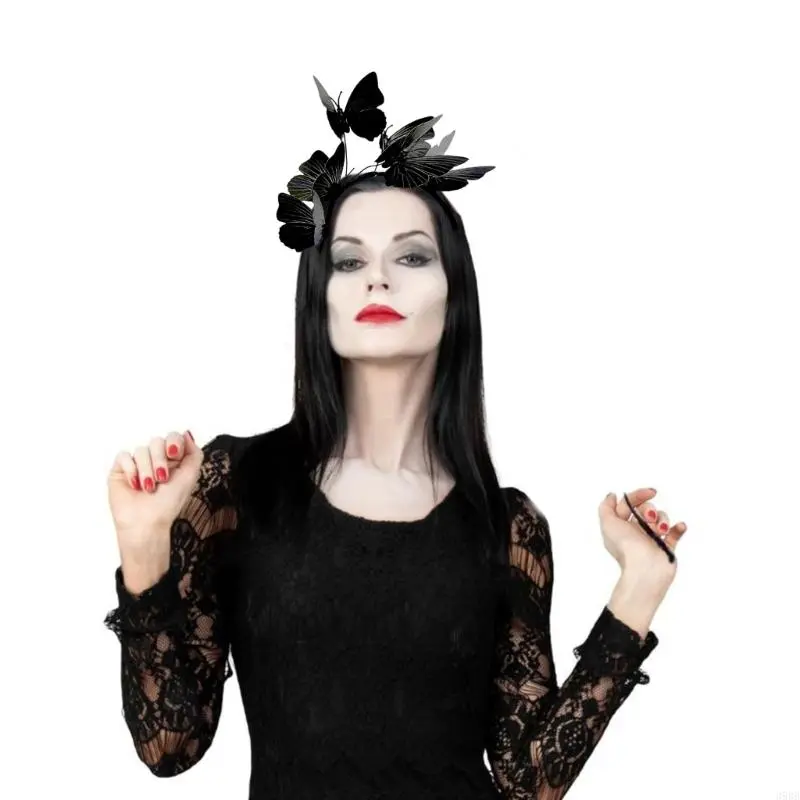 652F Butterfly Fascinator Headband Elegant Hair Accessory for Women and Girls Halloween Party Cosplay Bridal